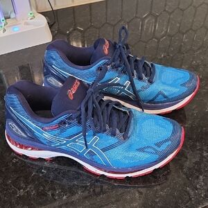 Asics Nimbus 19 Bright Blue Athletic Sneakers with Red1Accents Mens Size 8
